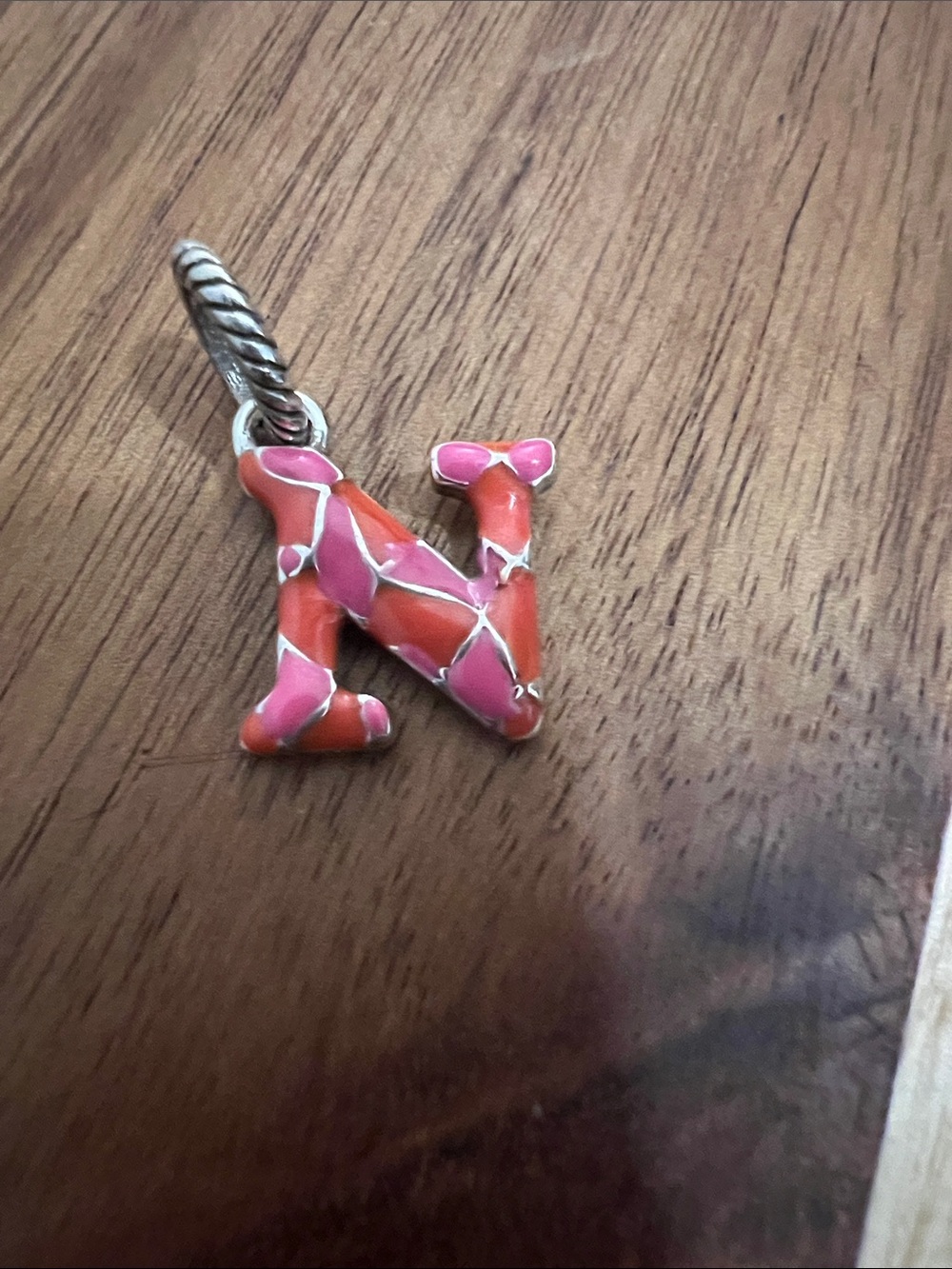 Brighton Enamel Letter N Charm in Pink and Coral